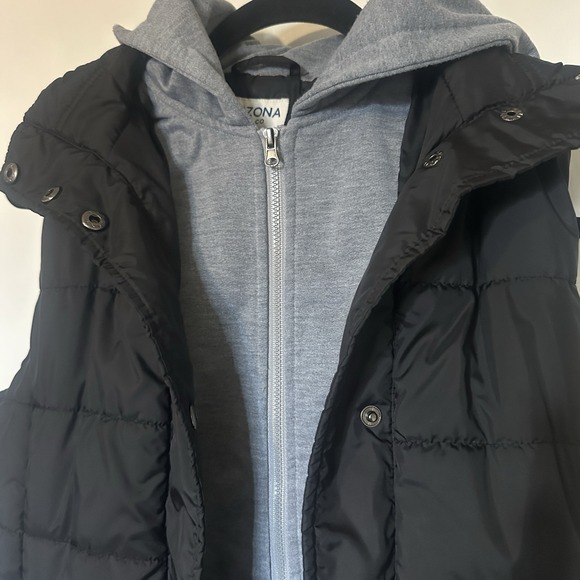 Y2K Arizona Jean Co Women's Black Gray Quilted Puffer Vest Hooded Full Zip S - Picture 5 of 7